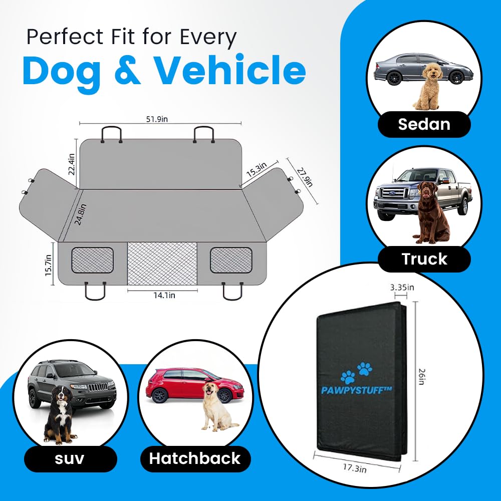 Pawpystuff Backseat Extender For Dogs - Waterproof, Supports 350 Lbs, Hard Bottom Dog Hammock For Cars, Suvs & Trucks | Scratch-