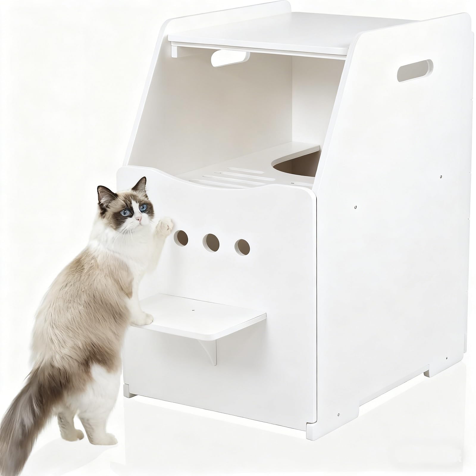 ankuliy Top Entry Cat Litter Box,Tall Enclosed Enclosure Furniture with Stairs for Cats,Wooden Washroom with Filter for Kitty,Be