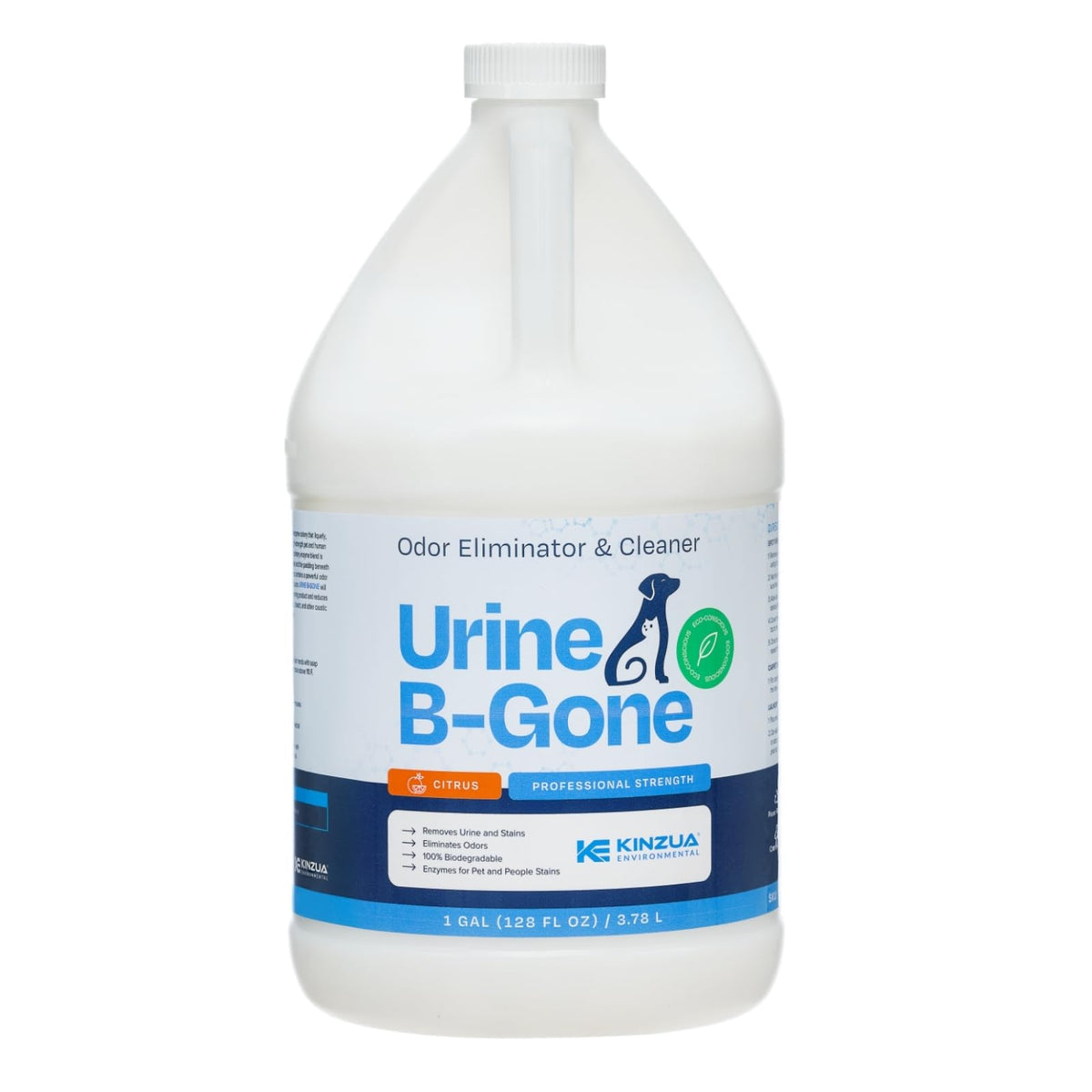 Kinzua Environmental Urine B-Gone, Professional Enzyme Odor Eliminator & Pet Stain Remover, Human, Cat & Dog Urine Cleaner, Effective On Laundry, Carpets & More, Citrus Scent, 1 Gallon