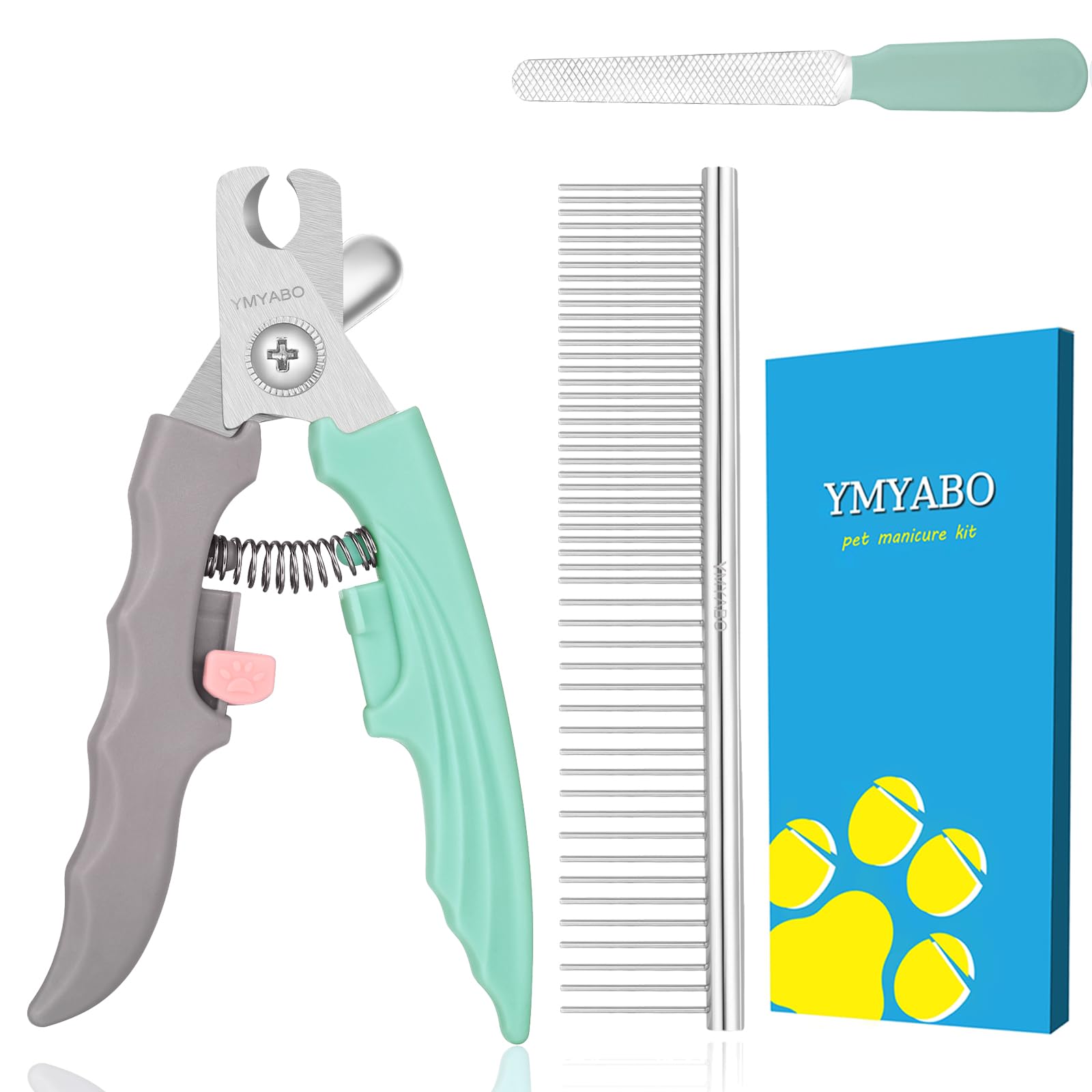 Ymyabo Dog Nail Clipper,Pet Nail Trimmers Safety Guard To Aviod Over Cutting,Puppy Cat Claw Trimmer,With Free Dog Comb & Nail Fi