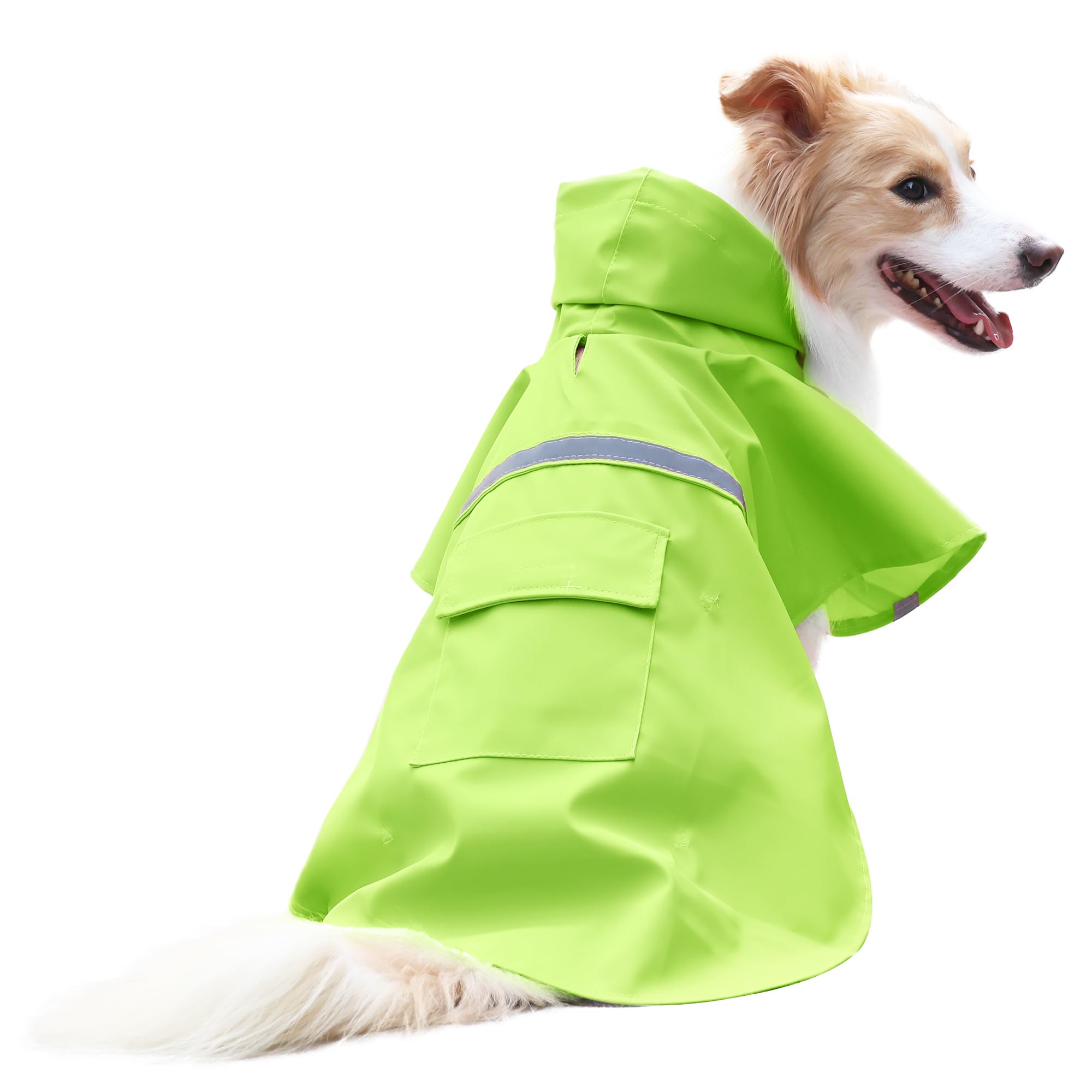 Nacoco Large Dog Raincoat Adjustable - Pet Water Proof Clothes Lightweight Rain Jacket Poncho Hoodies With Strip Reflective (L, 