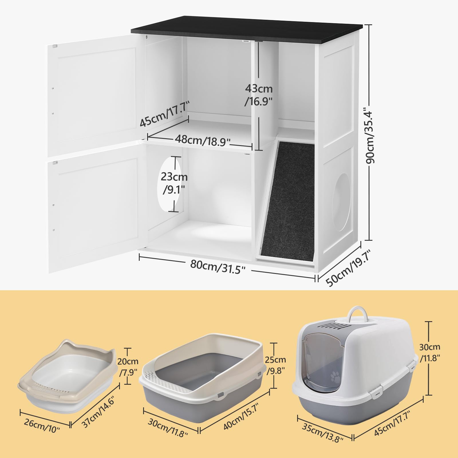 MAHANCRIS Litter Box Enclosure for 2 Cats, Hidden Litter Box Furniture with Scratch Pad, Double Litter Boxes Enclosure, Wooden C