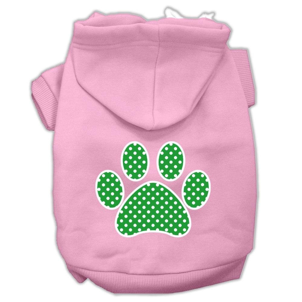 Pet Dog & Cat Hoodie Screen Printed, 'Green Swiss Dots Paw' Light Pink Md (6-10 Lbs.)