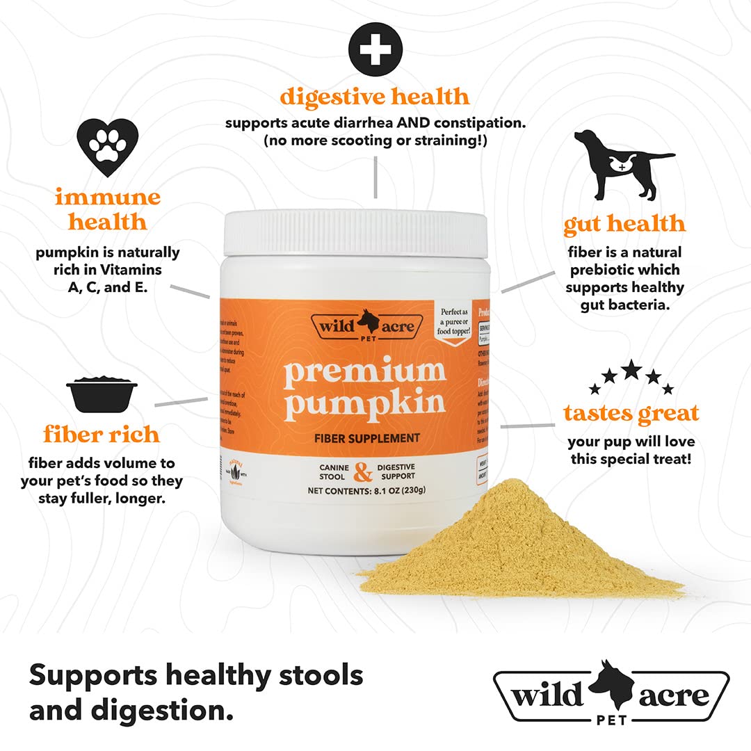 Wild Acre Pumpkin Powder for Dogs - No More Diarrhea or Scoots! - Digestive Puree Treat or Food Topper - Fiber Supplement for Do
