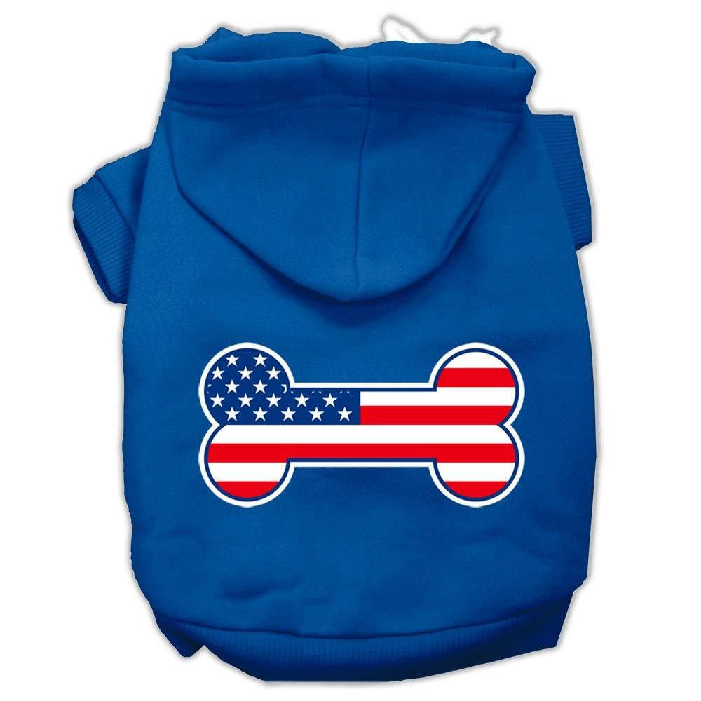 Pet Dog & Cat Hoodie Screen Printed, 'Bone Shaped American Flag' Blue Sm (3-6 Lbs.)