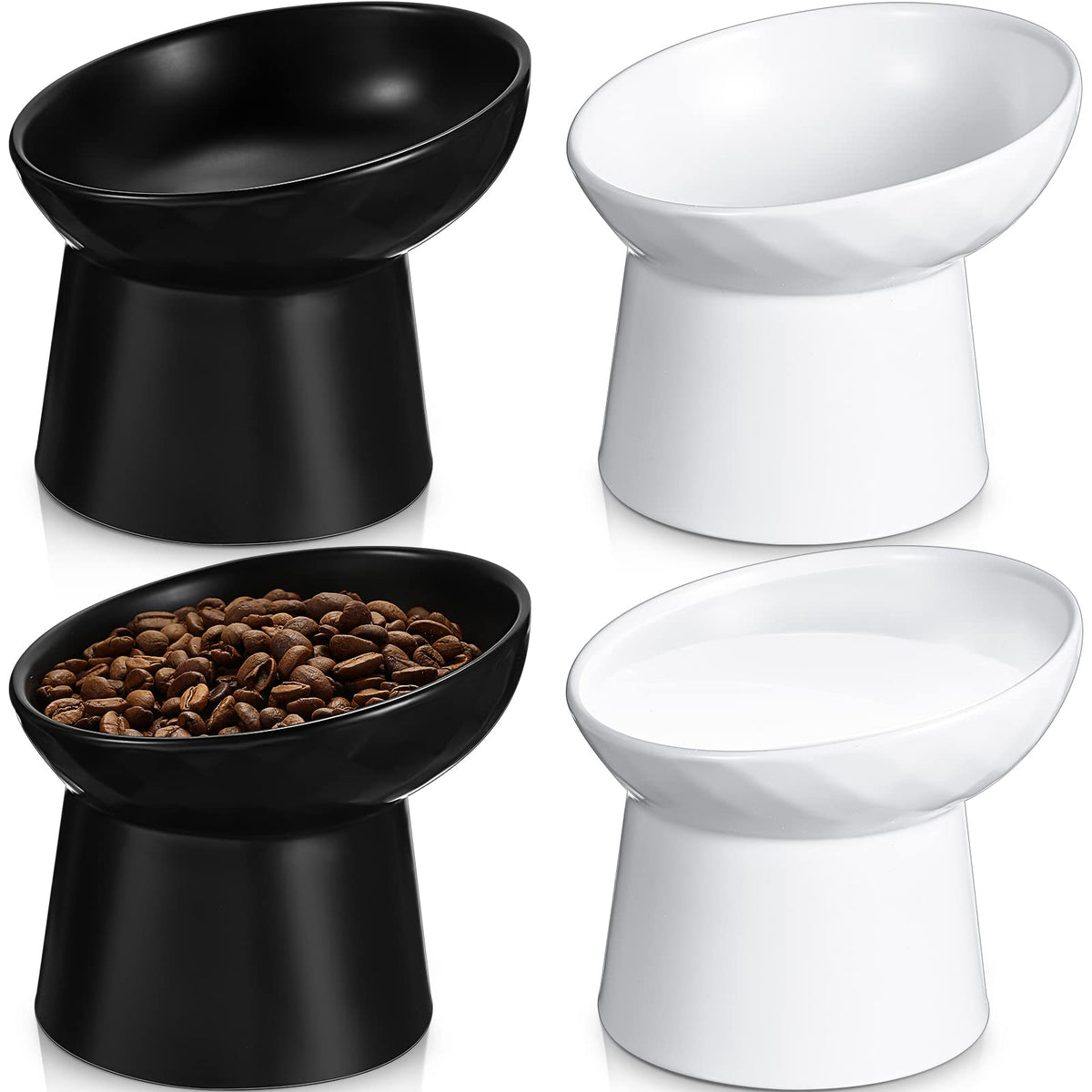 Tanlade 4 Pcs Raised Cat Bowls Elevated Cat Bowl Ceramic Tilted, Stress Free, Backflow Prevention, Dishwasher And Microwave Safe