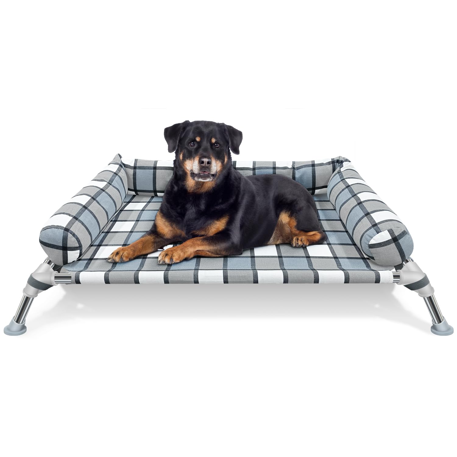 Elevated Raised Dog Bed Cot - Portable Washable Cooling Pet Bed With Metal Frame And Bolster For Indoor & Outdoor Use