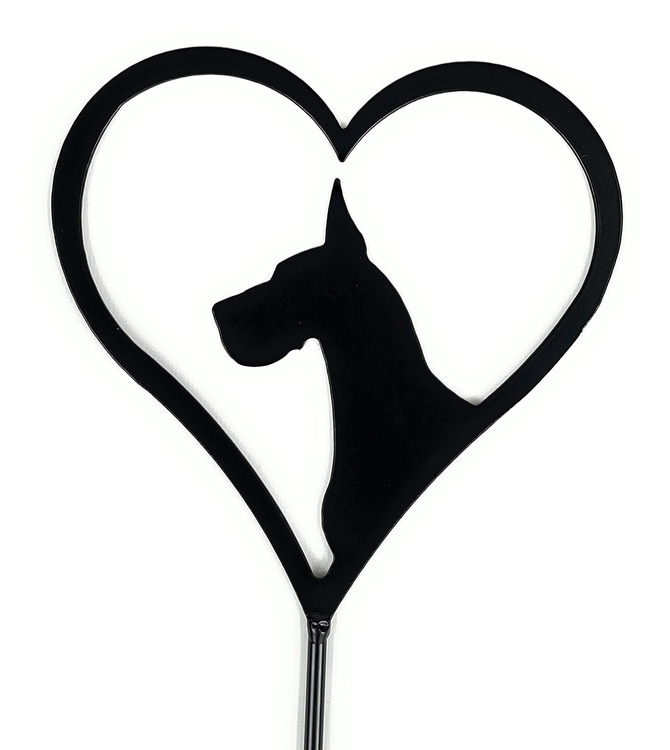 Great Dane Silhouette Metal Art Heart Shaped Gift Yard Stake Grave Marker Powder Coated Black