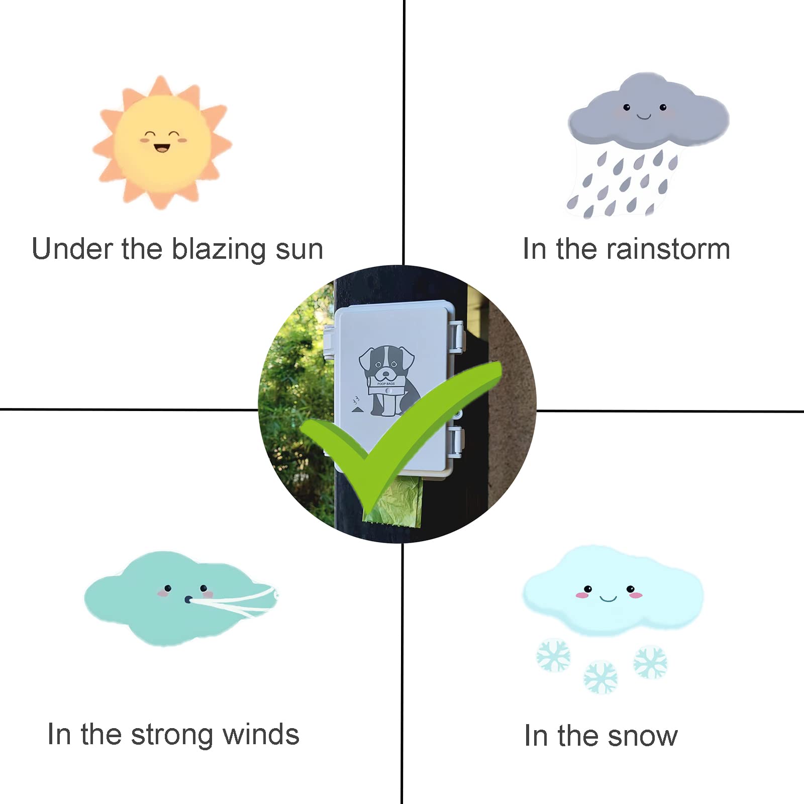 Dog Poop Bag Dispenser Wall Mounted Outside Or Inside Pet Waste Bags Holder Waterproof Screw-On Or Strap-On Doggy Pickup Rolls S