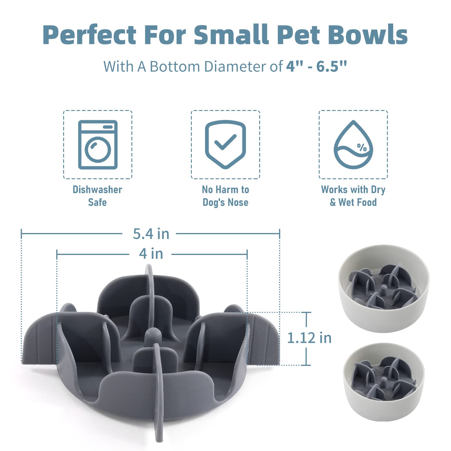 Jaoul Slow Feeder Insert For Small Dogs, Silicone Pet Feeder Accessory With Dividers & Suction Cups, Dishwasher Safe, 5X5 Inches