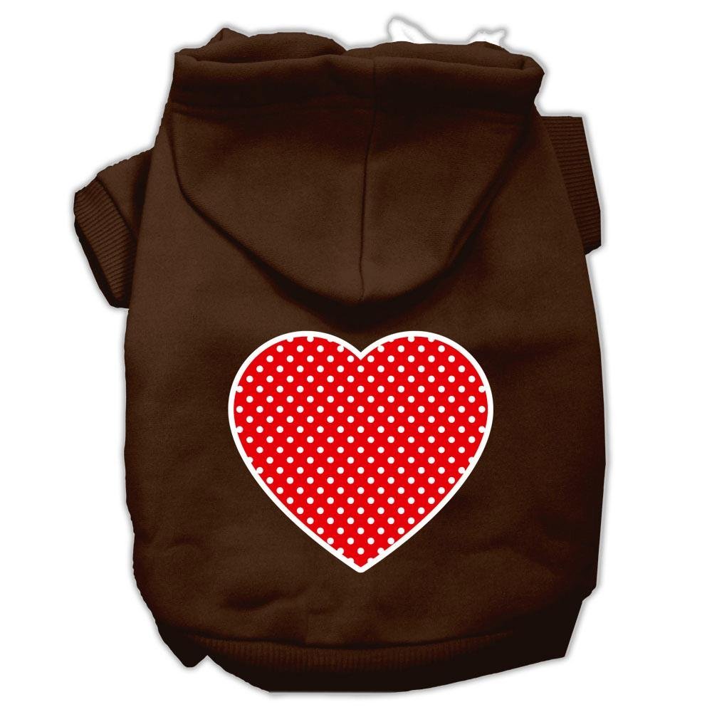 Pet Dog & Cat Hoodie Screen Printed, 'Red Swiss Dots Heart' Brown Md (6-10 Lbs.)