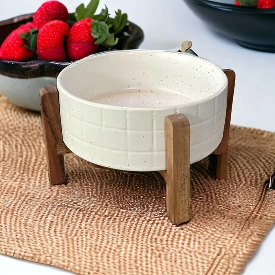 Homies, Ceramic Food Bowl With Wooden Stand For Water And Food, Stress Free For Small Dogs And Cats NonToxic Harmless,No Smell,