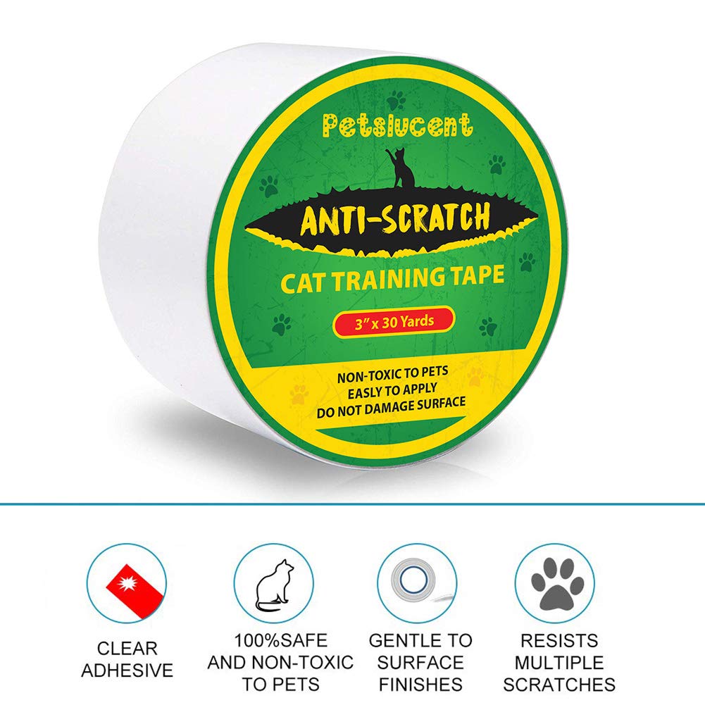Petslucent Cat Scratch Furniture Protector Tape, Cat Anti Scratch Deterrent Training Tape, Double Sided Clear Sticky Paws Guards For Carpet, Sofa, Couch, Door (3''X 30 Yards, Green)