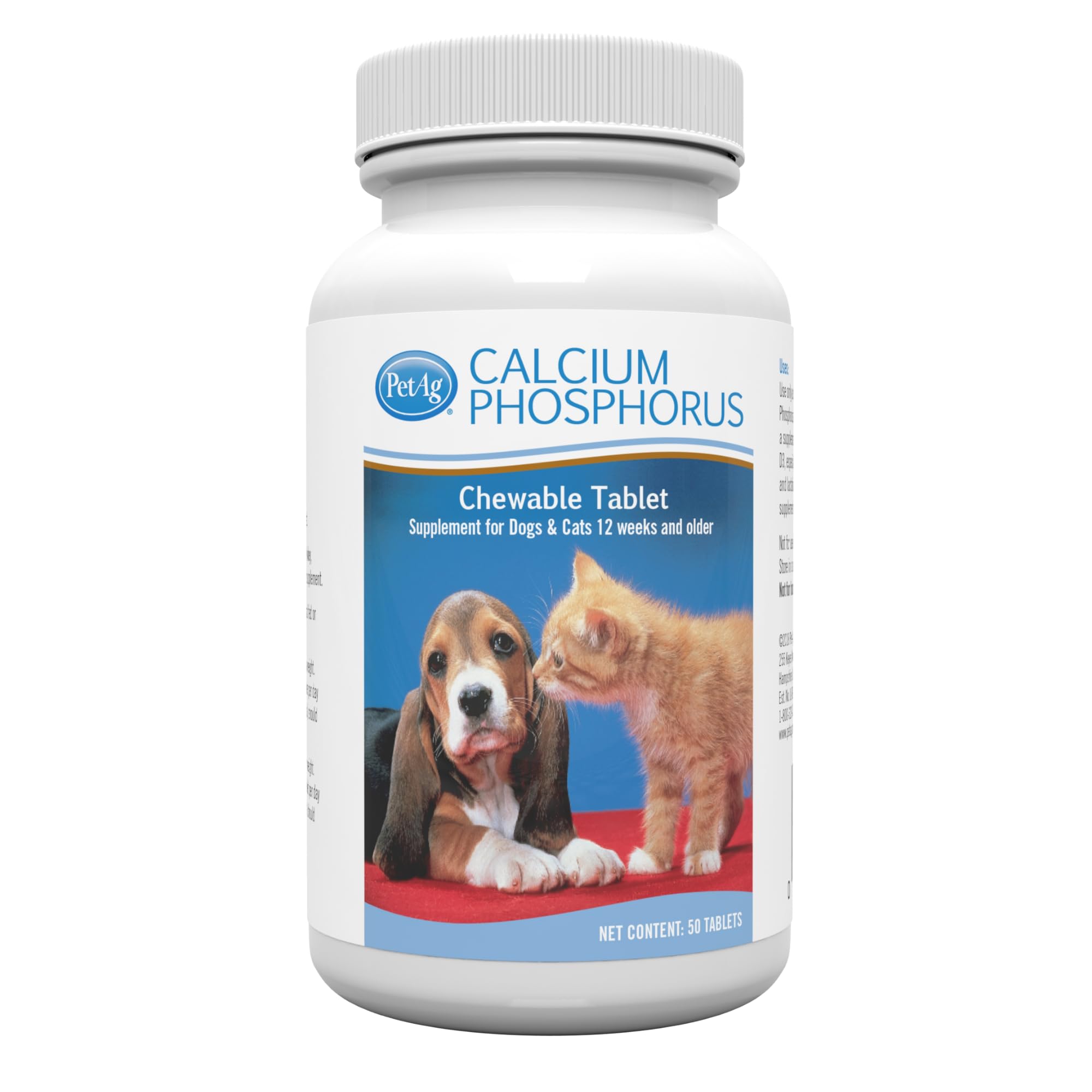 PetAg Calcium Phosphorus Tablets - 50 Tablets - Daily-Use, Chewable Supplement for Dogs & Cats 12 Weeks and Older - Fortified wi