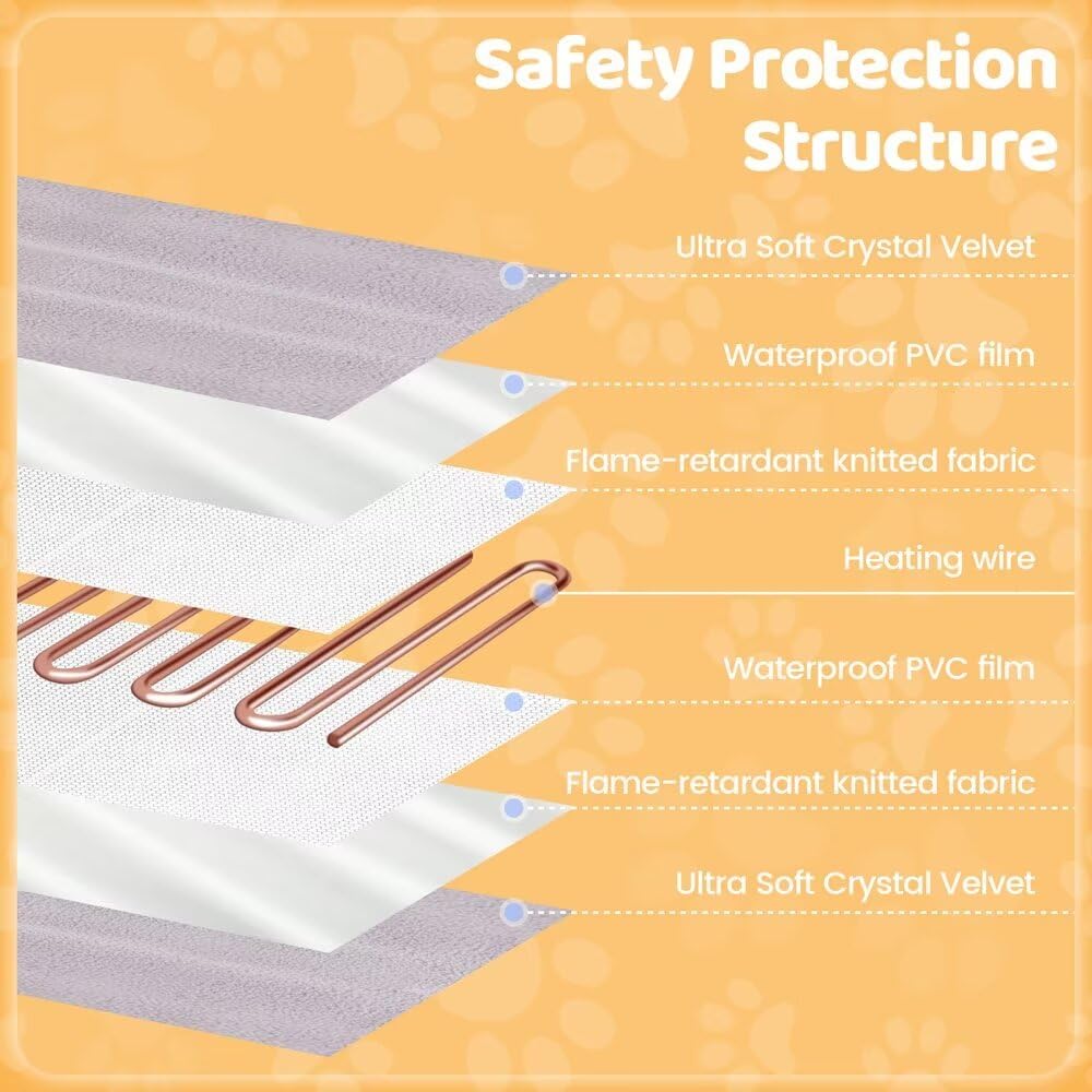 Pet Heating Pad For Cats Dogs With Timer Temperature Adjustable, Electric Heating Mat Indoor, Adjustable Warming Mat, Waterproof Heated Bed With Chew Resistant Steel Cord,Pet Heated Mat