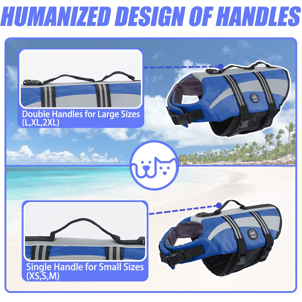 Emust Life Jacket For Large Dogs, Dog Life Vest For Small/Medium/Large Dogs With Double Rescue Handles, High Reflective Dog Life