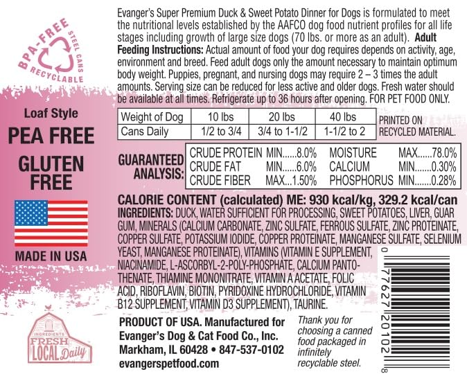 Evangers Super Premium Duck & Sweet Potato Dinner for Dogs - 12, 12.5 oz Cans