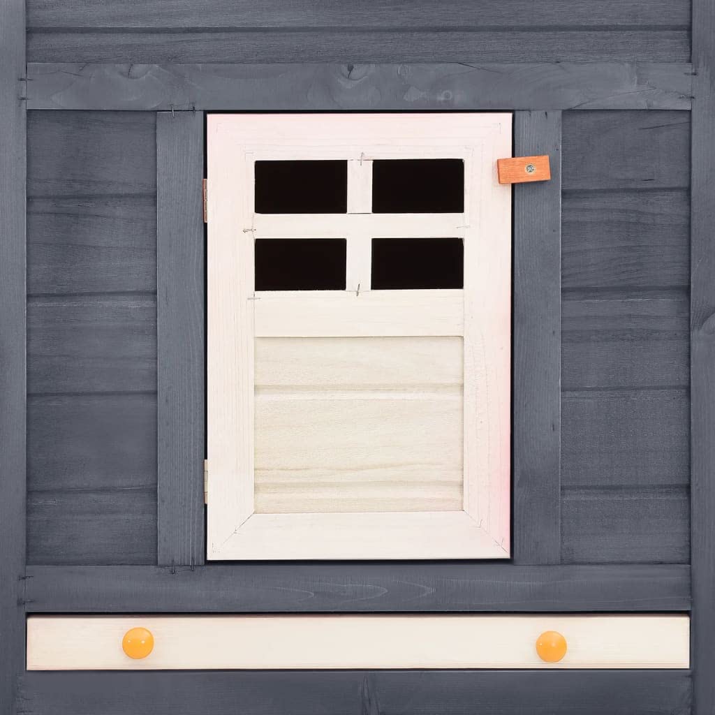 vidaXL Solid Fir Wood Outdoor Rabbit Hutch with Run Wooden Pet Supply Small Animal Habitat Rabbit Pet Cage Chicken Room House Carrier Gray and White