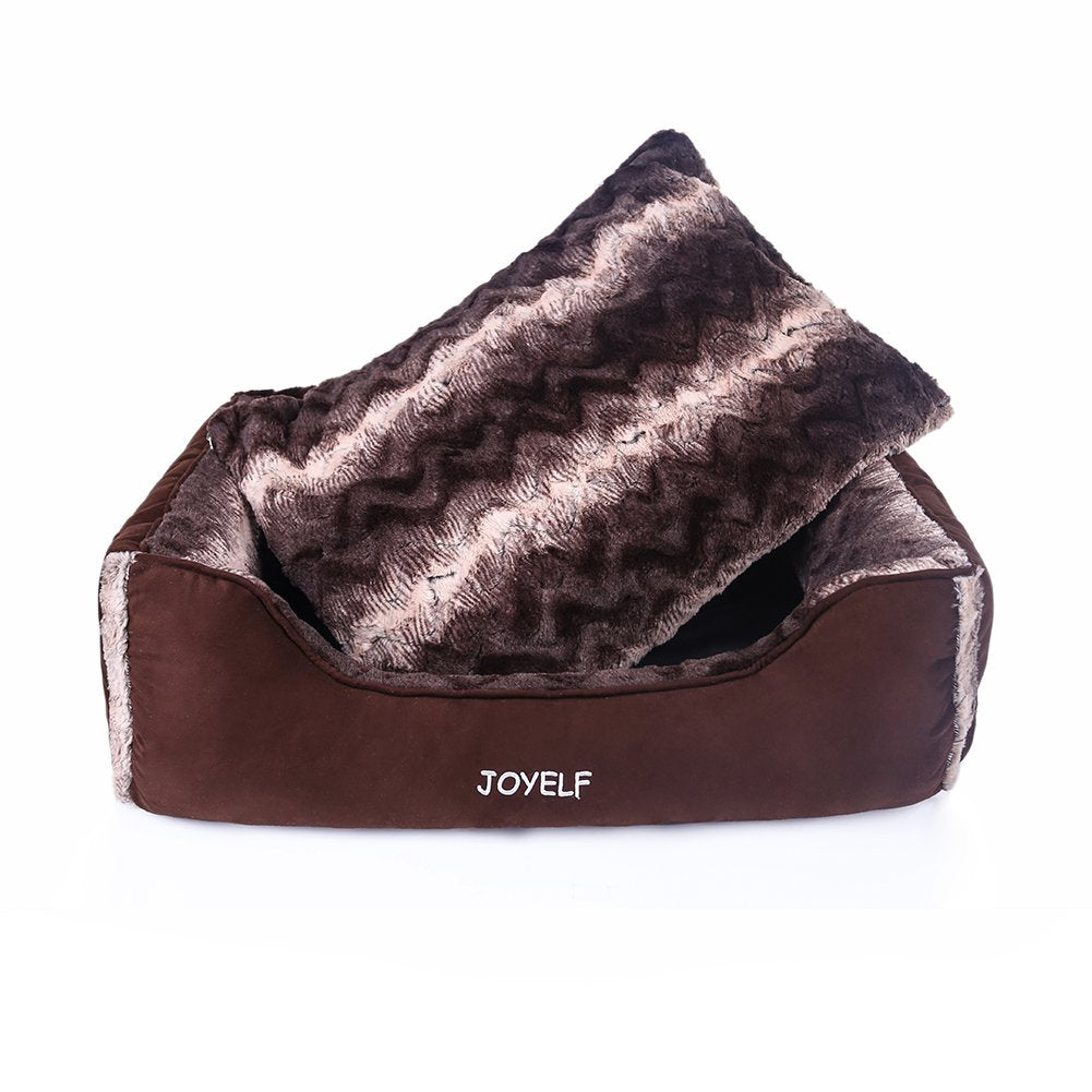 JOYELF Medium Dog Bed with Washable Removable Cover, Rectangle Soft Calming Cat Bed & Sofa, Plush Warming Pet Bed Furniture for