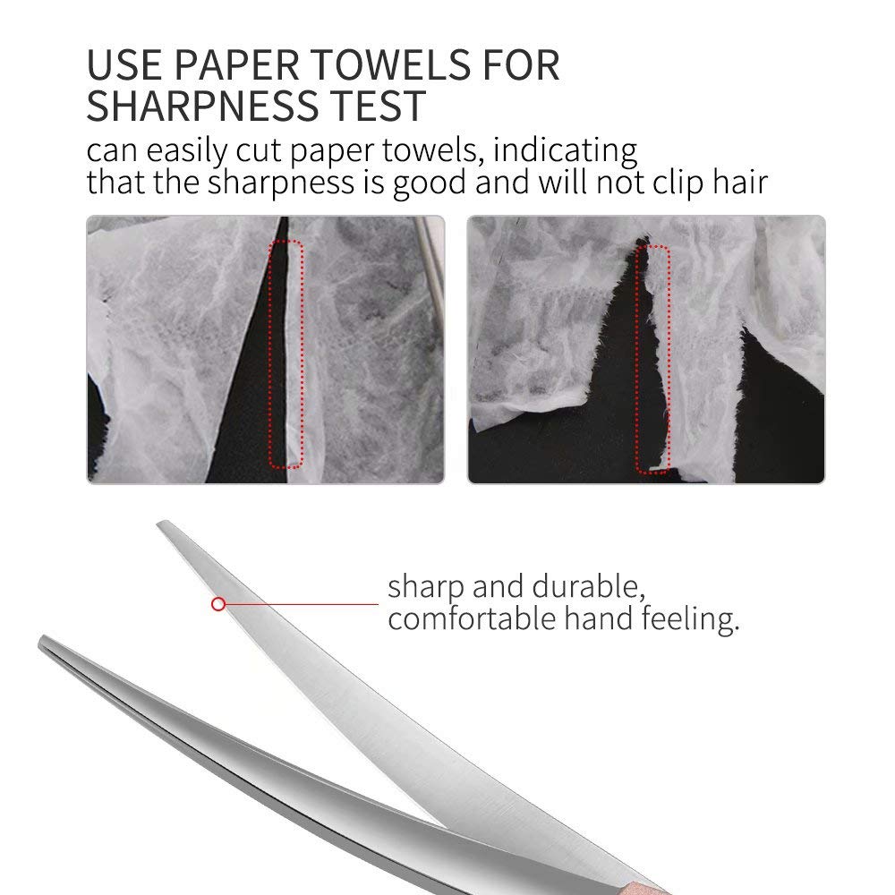 Fenice Peak Professional Curved Dog Grooming Scissors 7.5'' Rose Gold 440C Stainless Steel Pet Cutting Shears Safety Trimming Sh