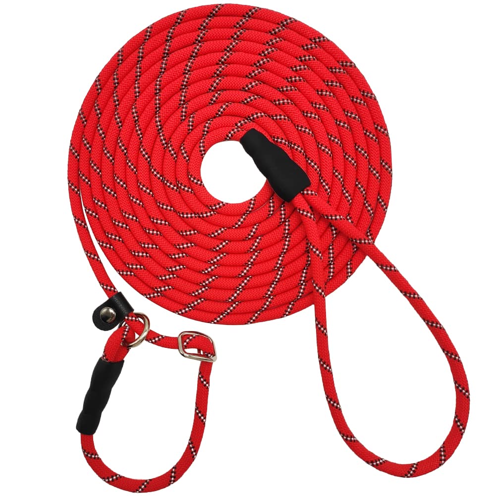 Sepxufore Reflective Long Slip Lead Dog Leash Anti-Choking 12 Ft/20 Ft/30 Ft/50 Ft Rope Training Leash For Medium Dogs Small Puppy Pets (12Ft, Red)