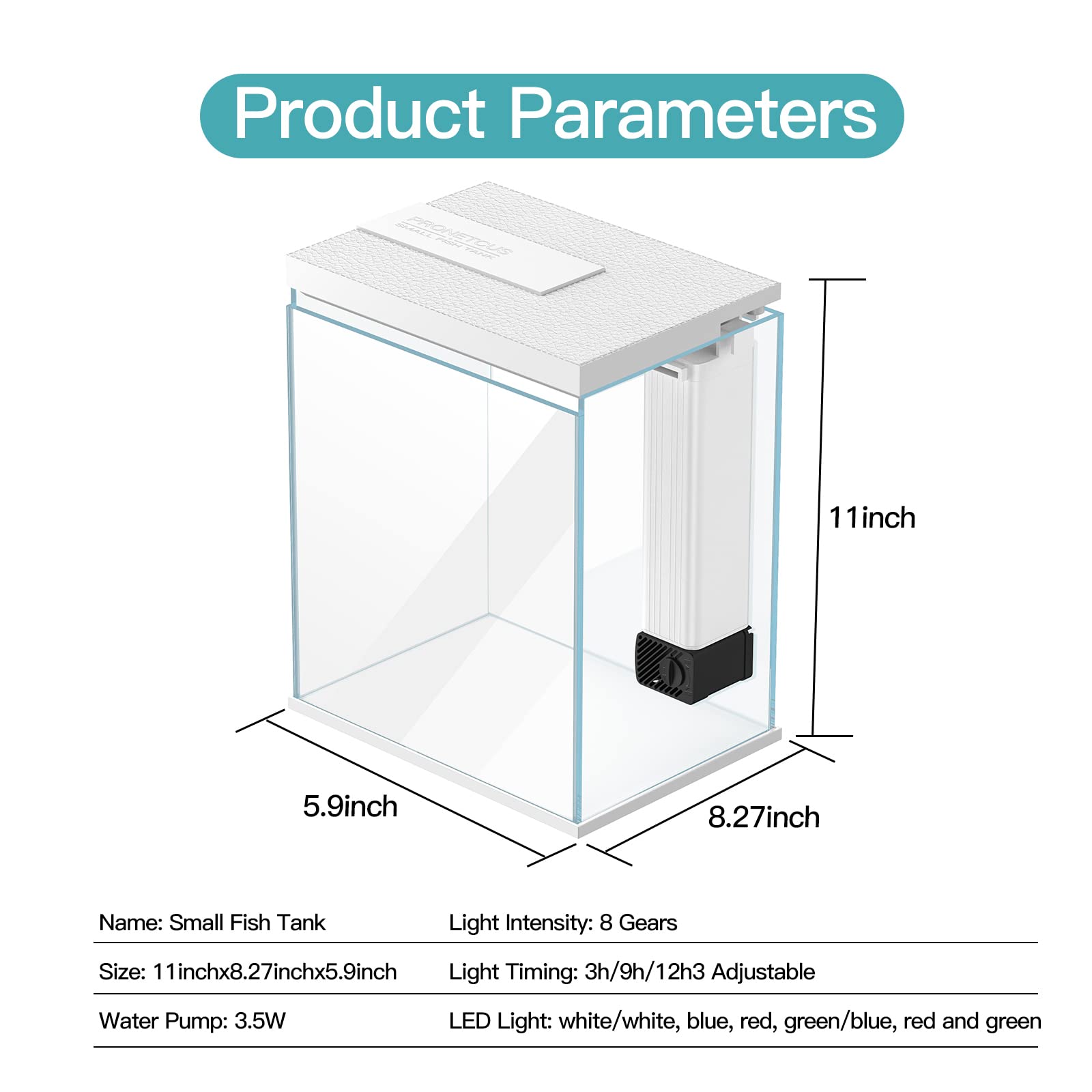 Pronetcus Betta Fish Tank, 2 Gallon Glass Aquarium Starter Kit, Small Fish Tank with Filter and Light.