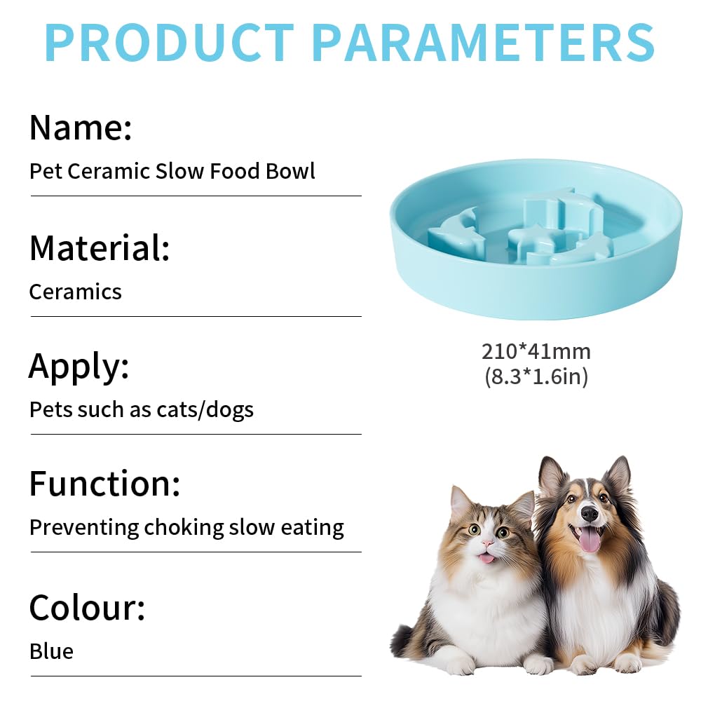 Ceramic Slow Feeder for Dogs & Cats, Dog Slow Bowl and Puzzle Feeder Cat Bowl to Slow Down Eating Dogs, Interactive Treats and W