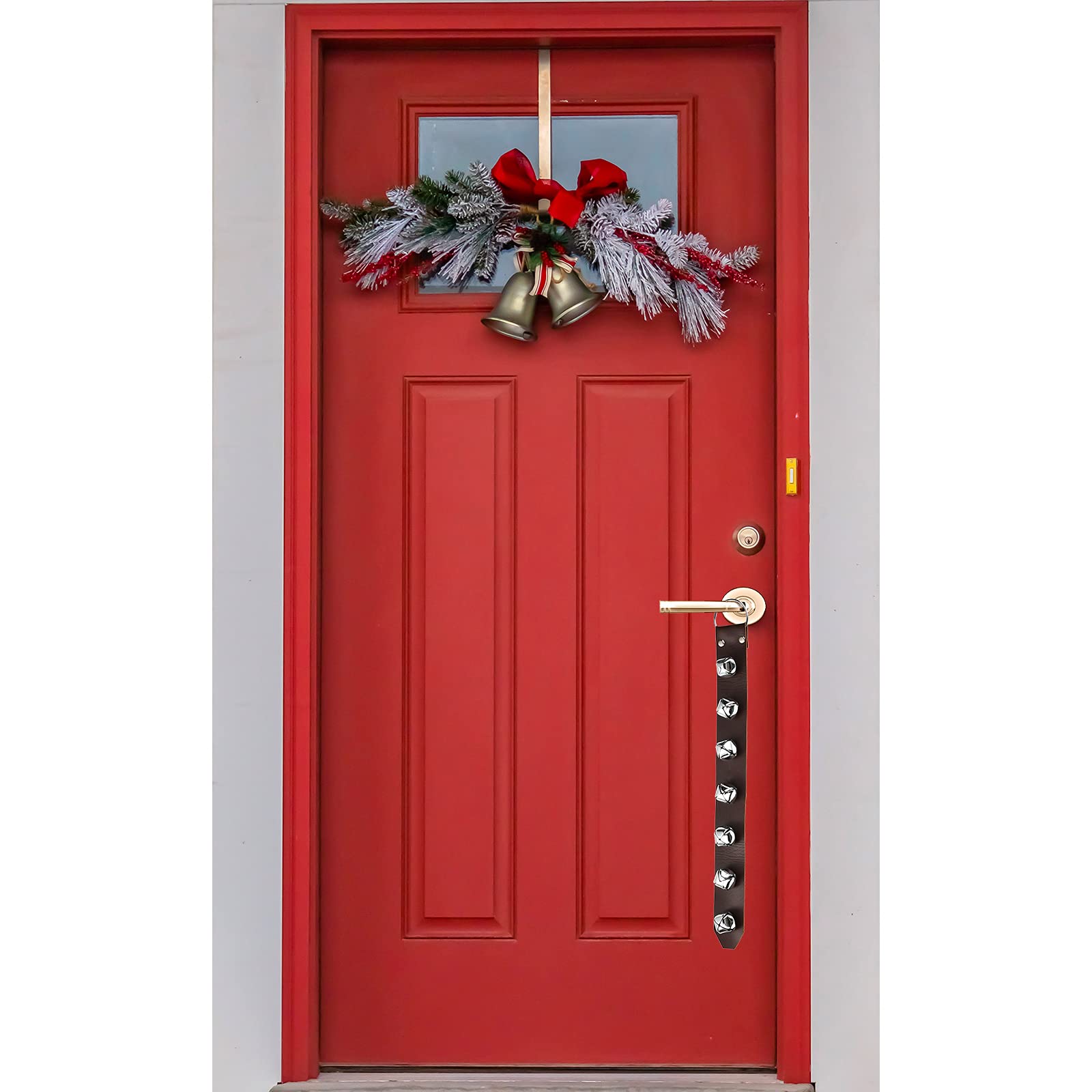 Frienda Hanging Jingle Sleigh Bells 7-Bell Dog Doorbells for Door Knob Faux Leather Belts Dog Training Bells Christmas Decor and