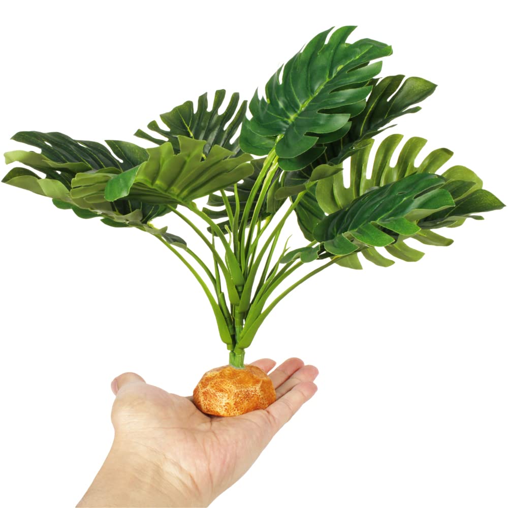 WOLEDOE Fake Monstera Plants, Reptile Terrarium Decor, Bearded Dragon Tank Accessories fit Crested Gecko Leopard Lizard Chameleo