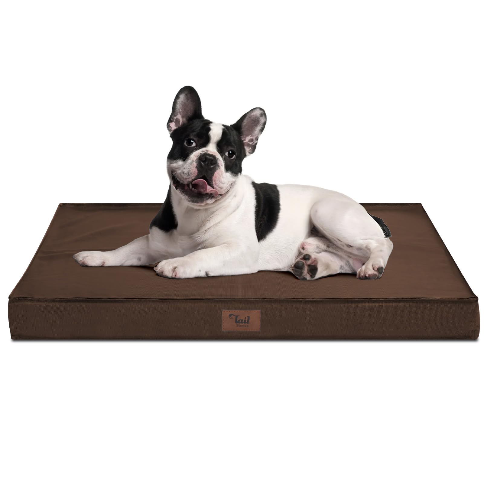 Tail Stories Outdoor Dog Bed Waterproof, Outside Cooling Dog Bed For Medium Dogs, Orthopedic Egg Foam Pet Bed With Removable Washable Oxford Cover, Brown