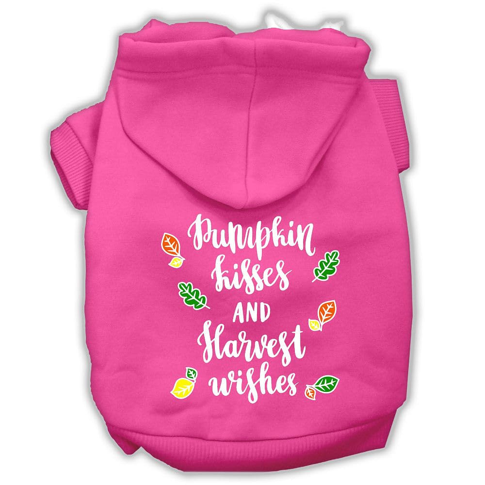 Pet, Dog And Cat Hoodie Screen Printed, 'Pumpkin Kisses & Harvest Wishes' Bright Pink Xl (14-20 Lbs.)