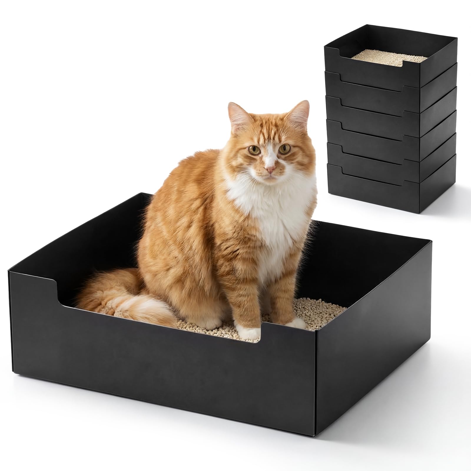 Yungyan 6 Pcs Disposable Litter Boxes for Cats, 14.96 x 11.8 x 4.7 Inch Three Layer Paper Litter Box with Double Sided Tape Port