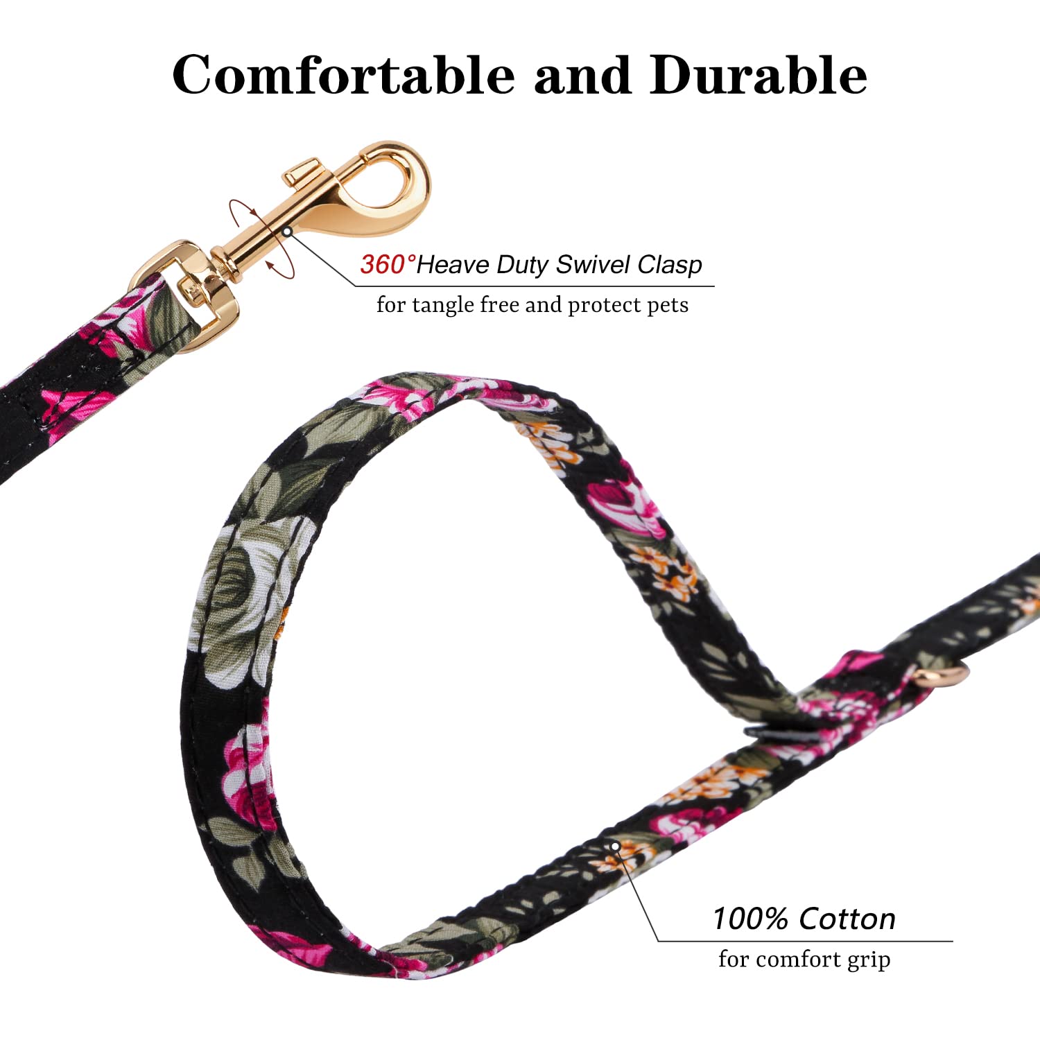 CHEDE Floral Pattern Dog Harness - Lightweight, Soft, Adjustable, Small & Medium Dog Harness and Leash Set, Suitable for Puppy (