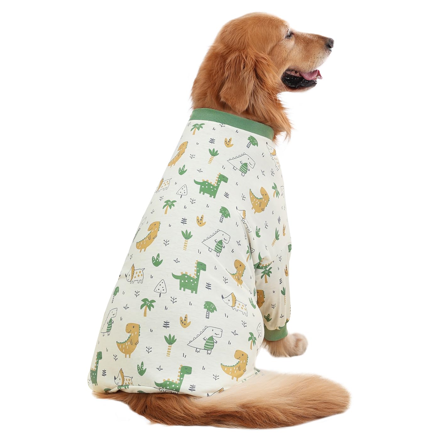 HDE Dog Pajamas One Piece Jumpsuit Lightweight Dog PJs Shirt for M-3XL Dogs Forest Dinos - M