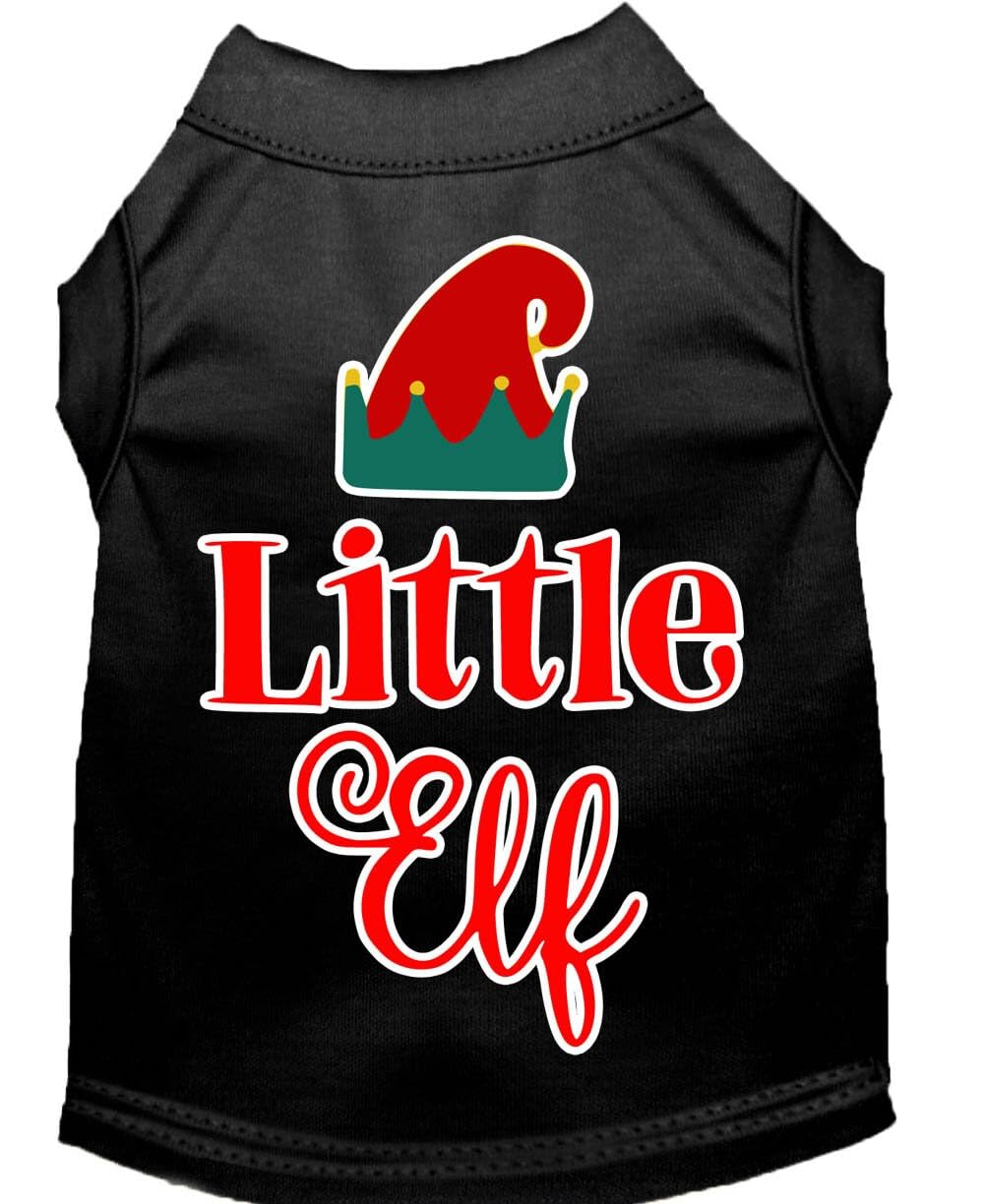 Christmas Pet Dog & Cat Shirt Screen Printed, &quot;Little Elf&quot; White LG (10-14 lbs.)