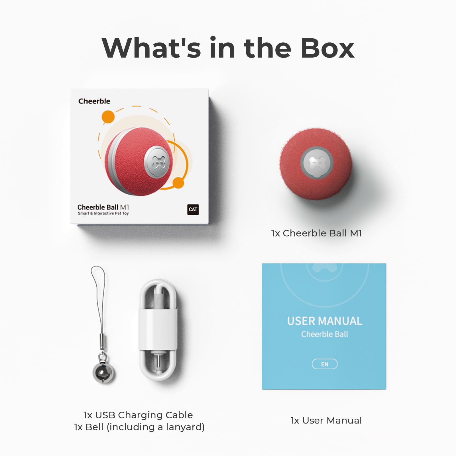 Cheerble Interactive Cat Ball Toy, Automatic Moving Ball Puzzle Toy For Indoor Cat Kitten, Smart Anti-Depression Pet Toy Fun Gift With Light, Red