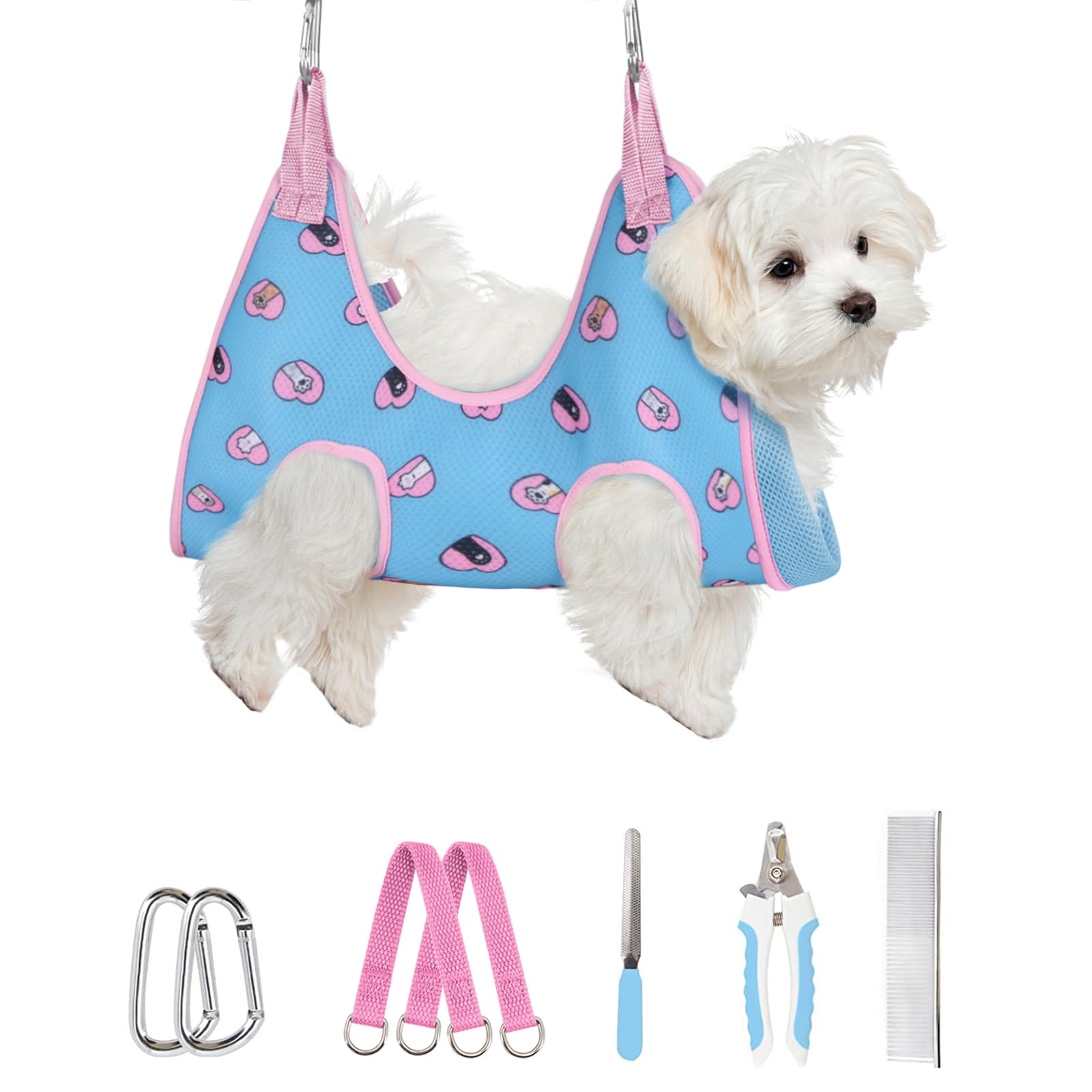 Supet Relaxation Hammock Harness For Pet Grooming - Cat & Dog Restraint Sling For Nail Trimming, Clipping & Grooming (Xs)