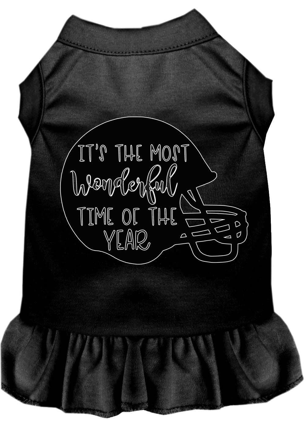 Pet Dog & Cat Dress Screen Printed, "Most Wonderful Time of the Year (Football)" Red MD (6-10 lbs.)