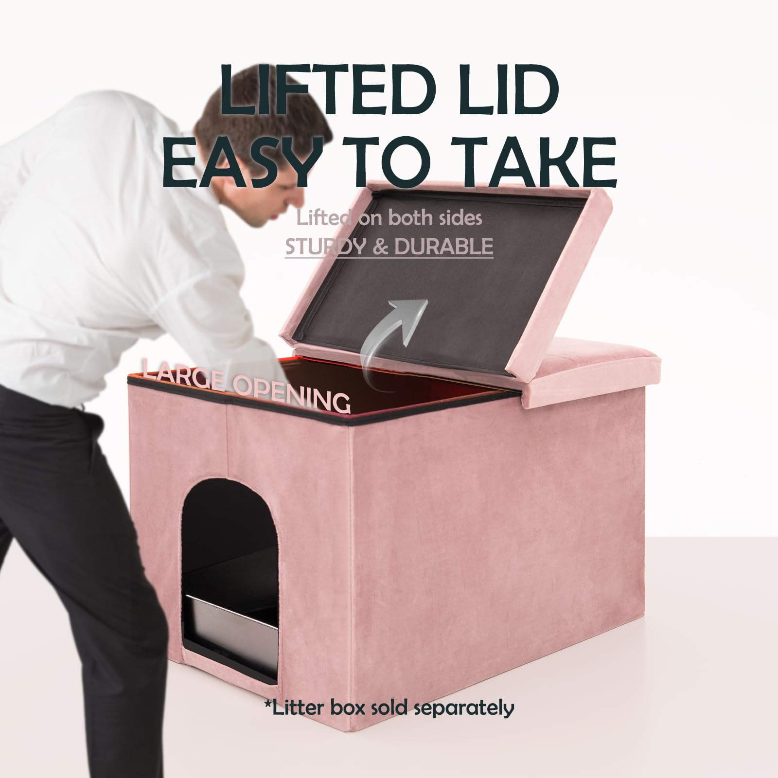 Meexpaws Hidden Cat Litter Box Furniture, Cat Litter Box Enclosure,Velvet Lift-Top Design,Large Litter Box Bench(25''X18''X18'')