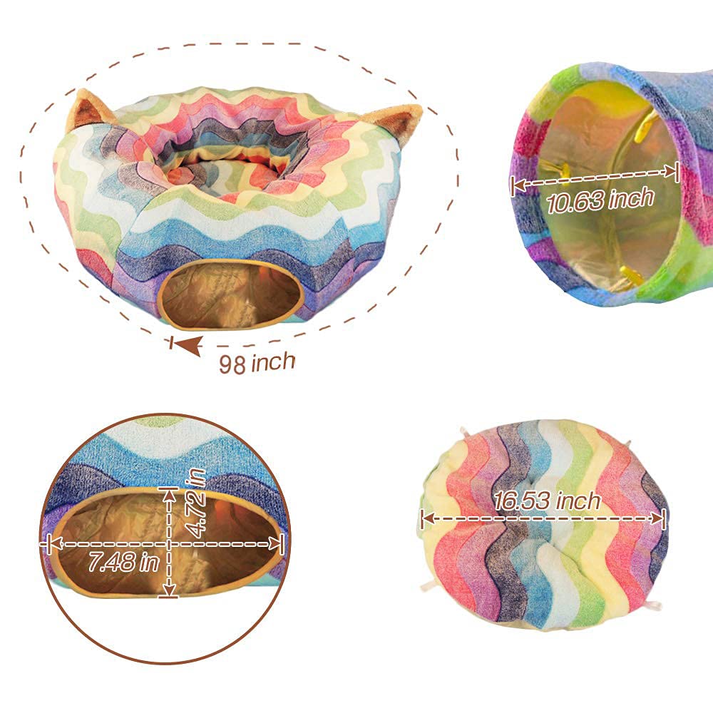 Homeya Cat Tunnel Bed With Mat,Collapsible 3 Way Cat Play Tube Condo Toy With Peek Hole Fun Ball Indoor Outdoor Soft Hideout Exe