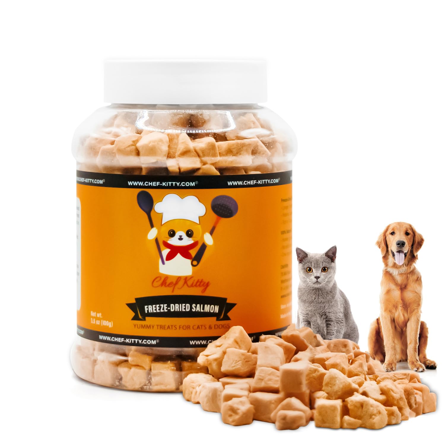 Chef Kitty Freeze-Dried Salmon Treats for Cats & Dogs - 100% Wild Caught, Single Ingredient, High-Protein, Healthy Snack - No Ad