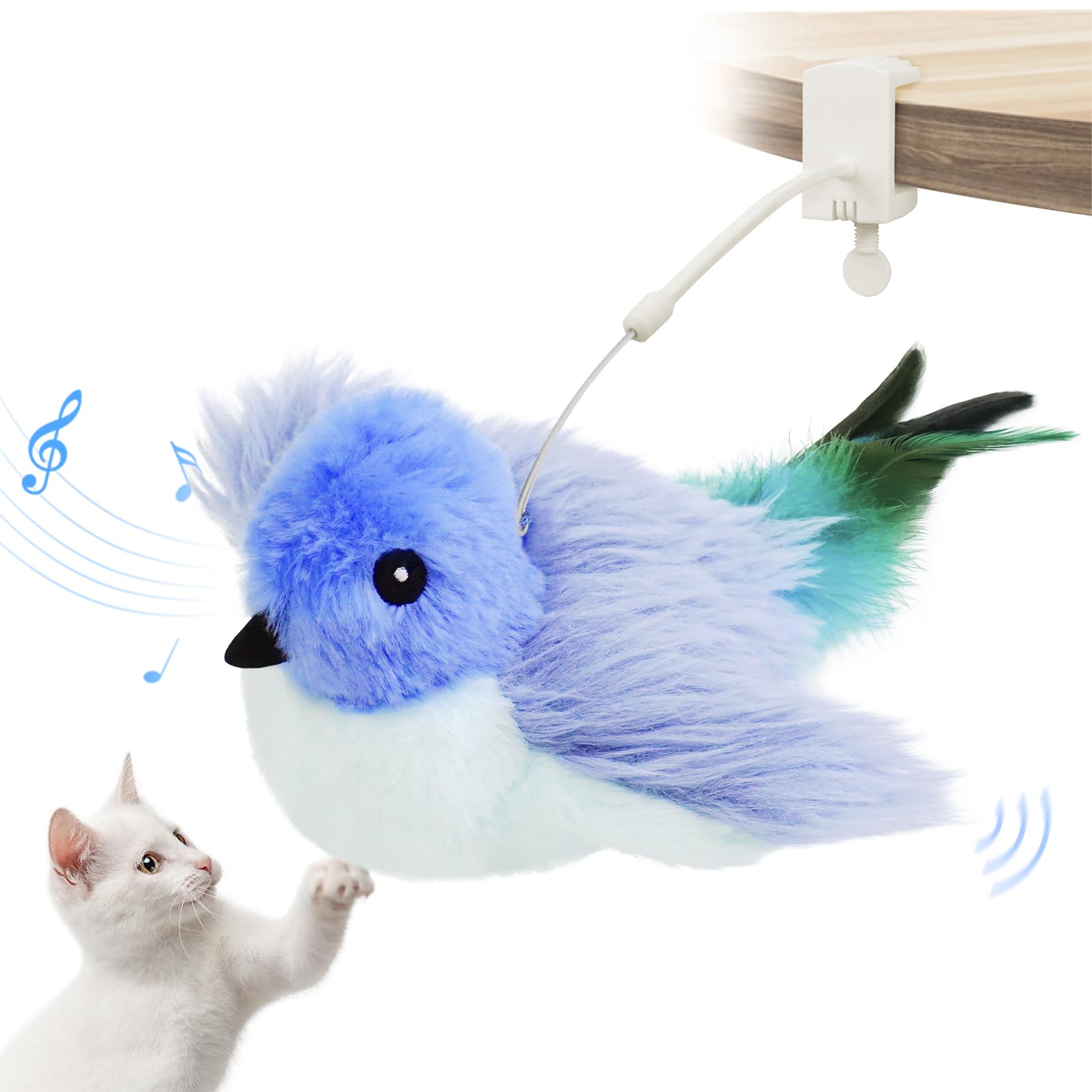 Migipaws Cat Toys,Interactive Lifelike Robin Flapping Bird With Catnip, Feathers Hanging By Elastic String, Automatic Chirping K