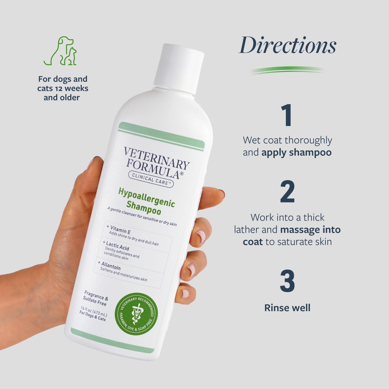 Veterinary Formula Clinical Care Hypoallergenic Shampoo For Dogs And Cats, 16 Oz - No Harsh Ingredients - Fragrance-Free Pet Sha