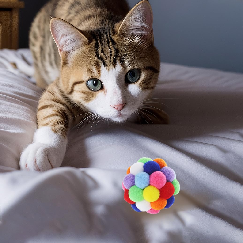 Thxutm 9Pcs Cat Toy Balls, 1,75' Soft Pom Pom Balls For Kittens, Colorful Soft Fuzzy Ball For Cats, Interactive Playing Chewing