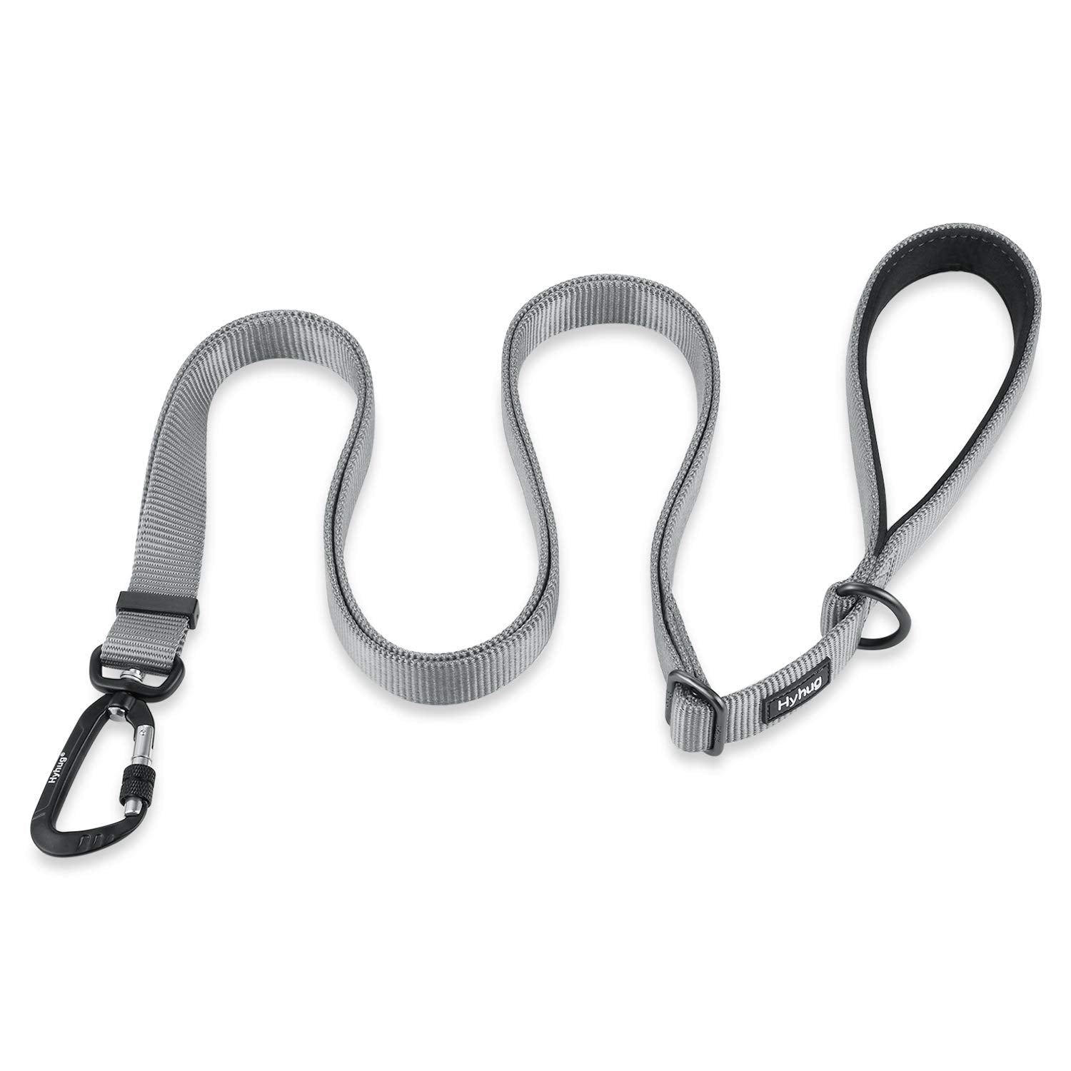 Hyhug Pets Heave Duty And Lightweight Aluminium Clip Adjustable 6 Feet Long Leash With Sturdy Nylon And Super Soft Neoprene Lined Handle For Medium Large Giant Dogs Lead. (Large, Sleet Gray)