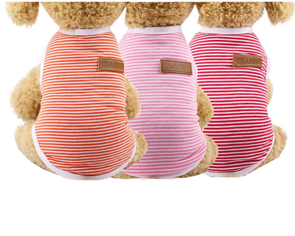 Kutkut Combo Of 3 Striped T-Shirt Puppy Clothes For Small Dogs, Stretchy Summer Cotton Cat Vest Doggy Tee Tank Top For Cavalier 