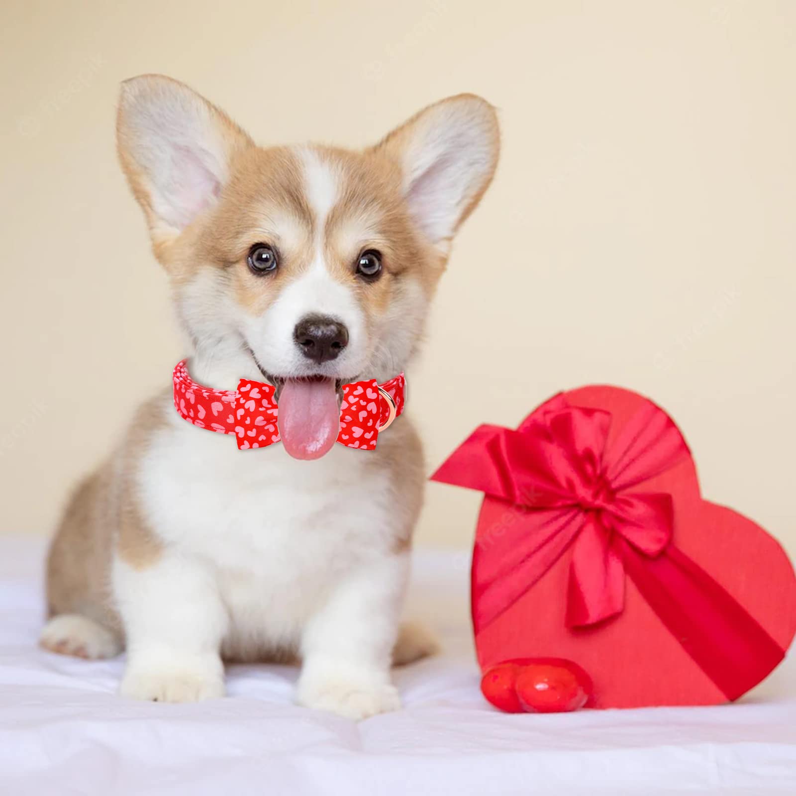 Babole Pet Valentine'S Day Dog Collar With Bow Tie, Pink Red Love Male Dog Collar With Safety Metal Buckle Adjustable Puppy Collars For Small Medium Large Boy & Girl Dog,S-Neck 10'-16'