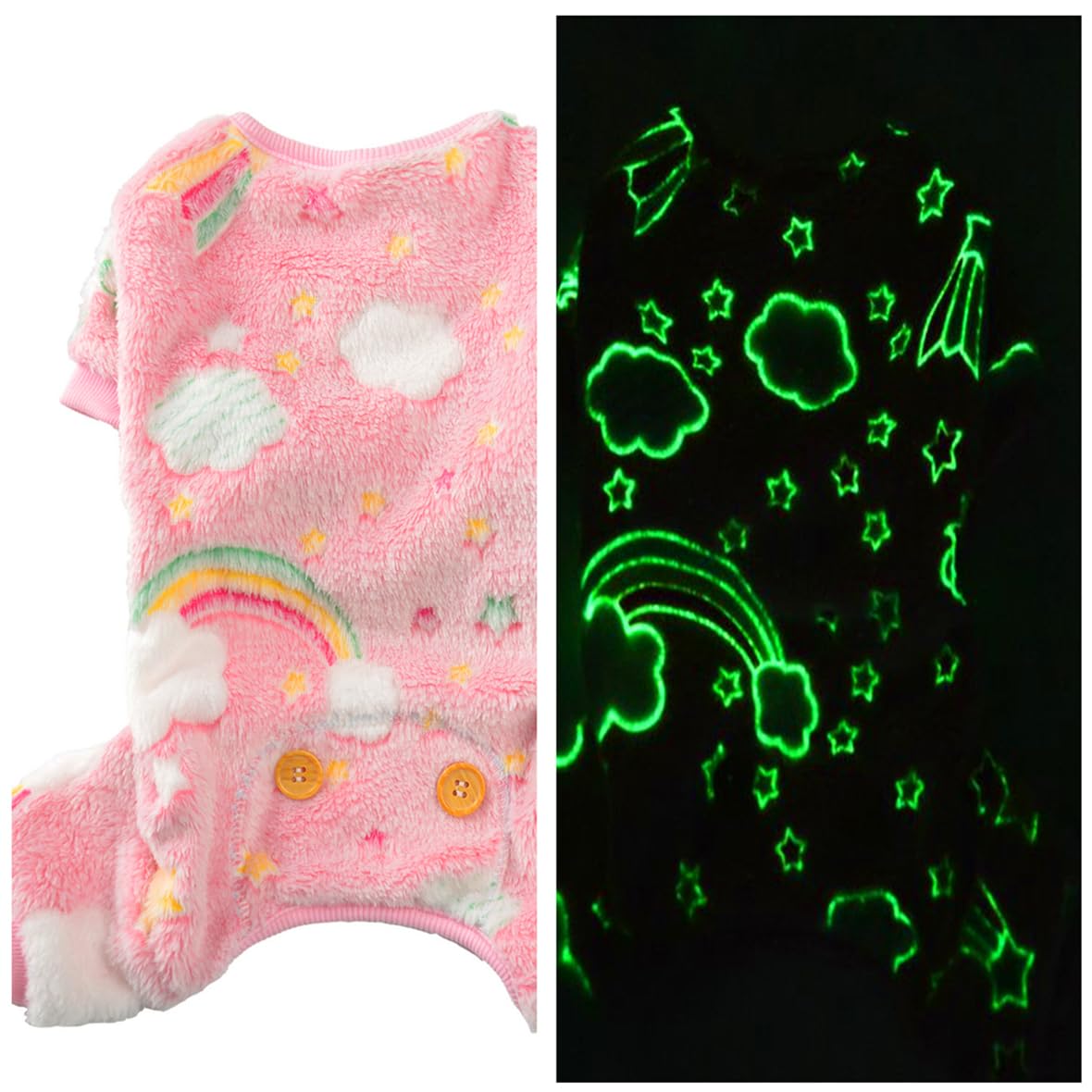 Maigllra Plush Dog Pajamas Glow In The Dark Dog Jumpsuit 4 Legged Onesie For Small Medium Large Dog, Pink Rainbow Xs