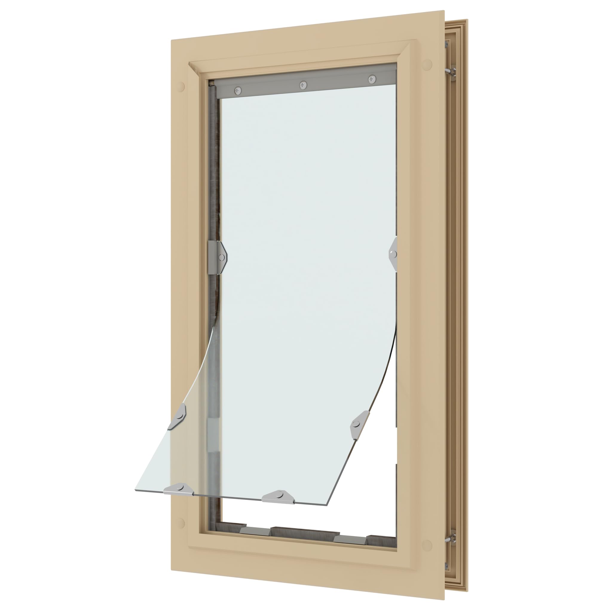 Liberty Pet Door For Doors | Clear Vinyl Dog & Cat Flap For Interior & Exterior Doors | Durable Rust-Free Aluminum Frame | Tan, 