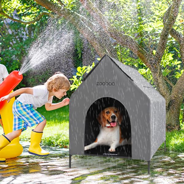 Zooba 29 2-in-1 Dog House for Medium Dogs, Elevted Dog House Outdoor/Indoor, Weatherproof Elevated Pet Shelter, Breathable Mesh